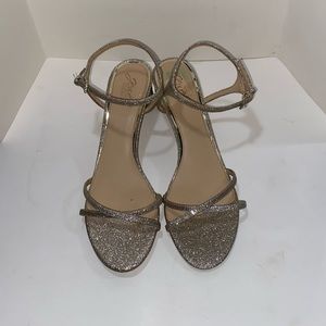 Gold sparkly sensible heels